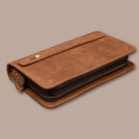 Pochette Cuir Homme Marron Clair / 22cm x 13cm x 4cm