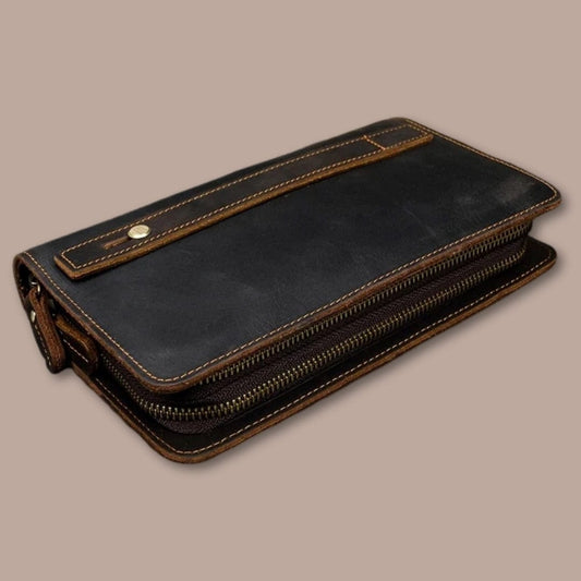 Pochette Cuir Homme Marron Foncé / 22cm x 13cm x 4cm