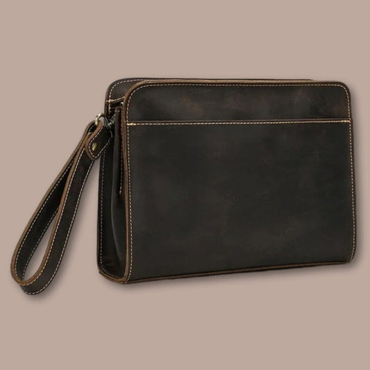 Sacoche Main Homme Marron Foncé / 26cm x 19cm x 7cm