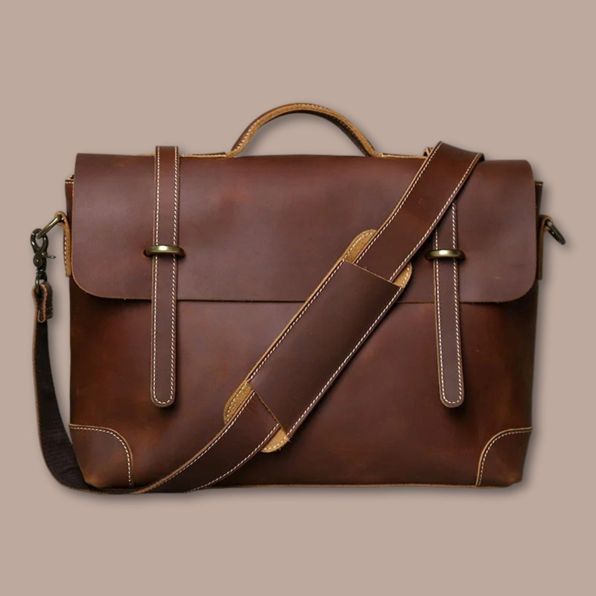 Besace Ordinateur Homme Cuir | Sacoche Homme en Cuir Marron / 38cm x 28cm x 10cm