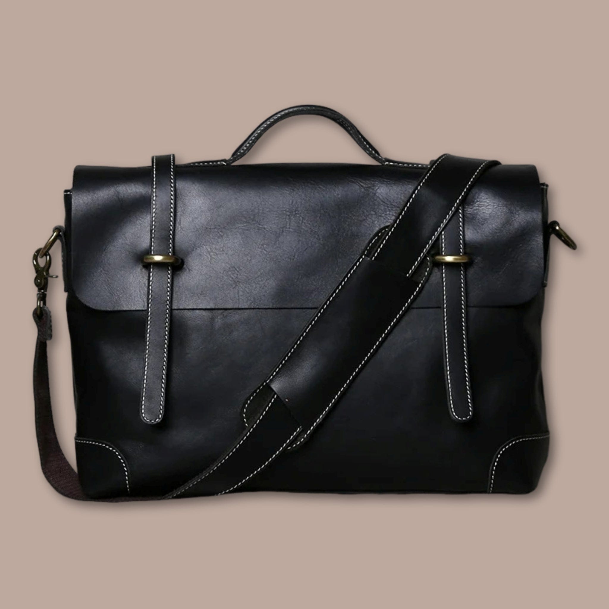 Besace Ordinateur Homme Cuir | Sacoche Homme en Cuir Noir / 38cm x 28cm x 10cm