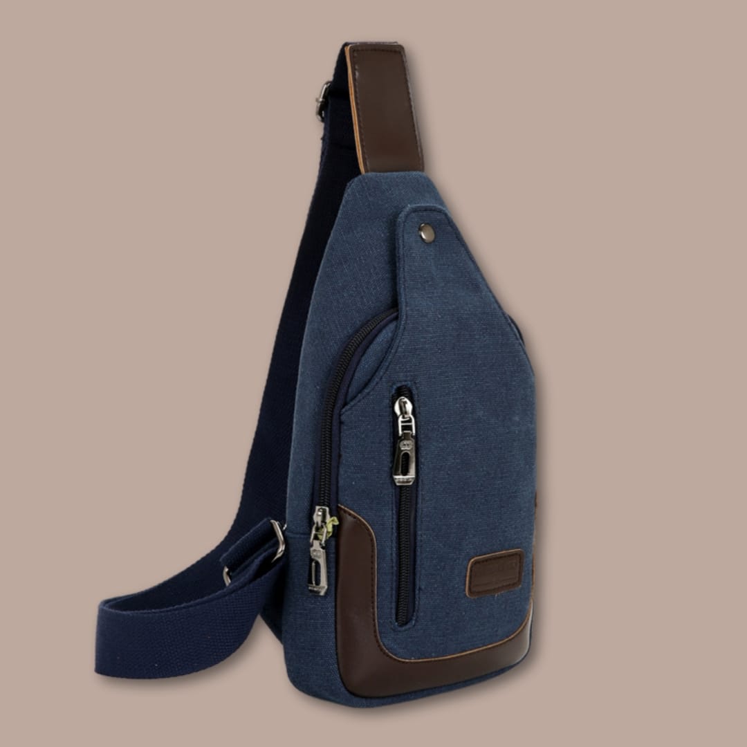 Petite sacoche homme en toile bleu marine, format compact pour un usage quotidien