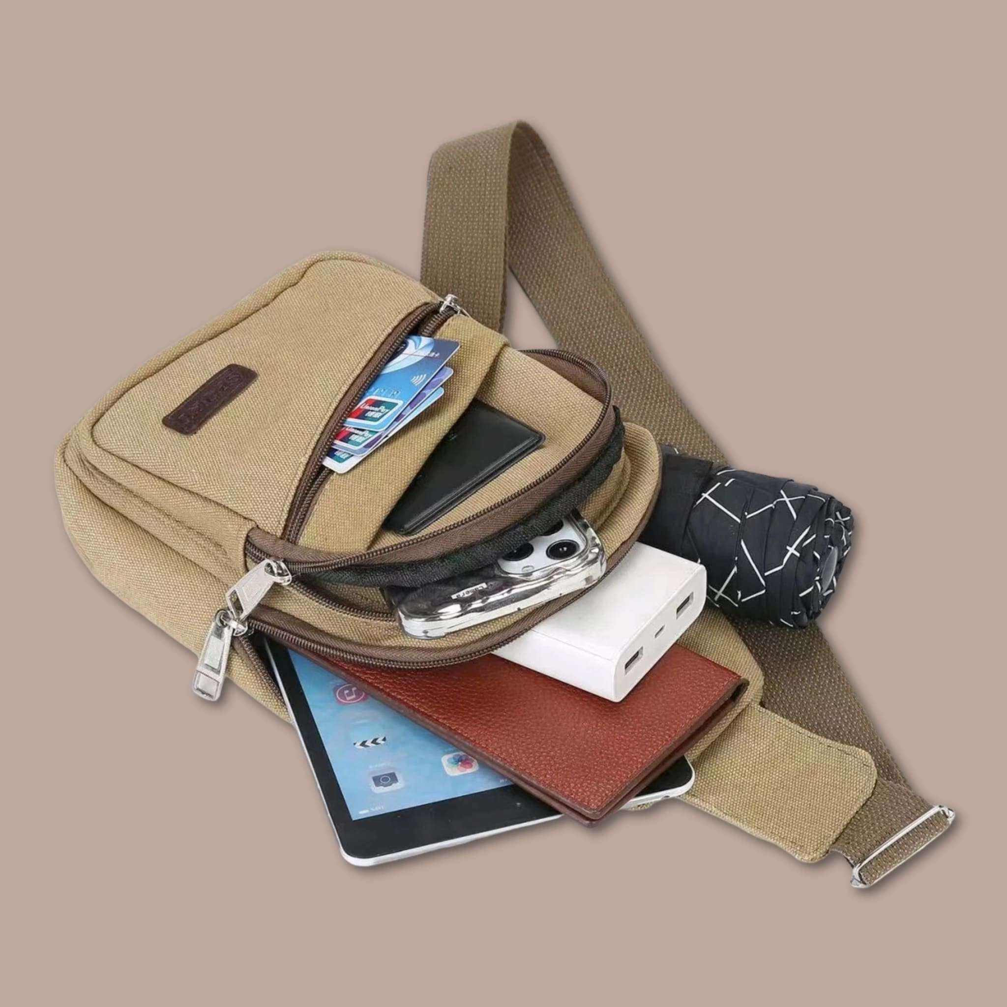 Sac de Poitrine Homme en Toile | Imperméable & Multi-Poches