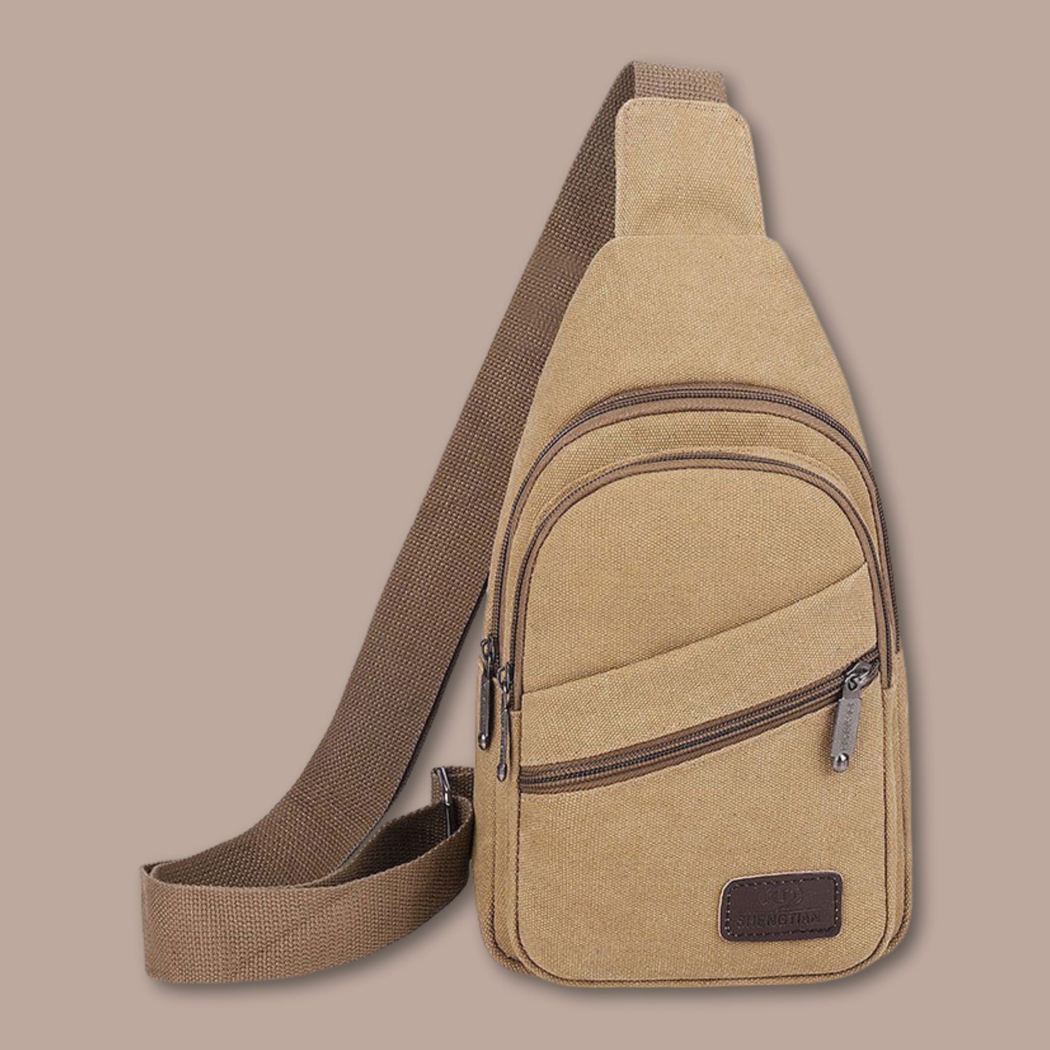 Sac de Poitrine Homme en Toile | Imperméable & Multi-Poches Beige / 17cm x 30cm x 6cm
