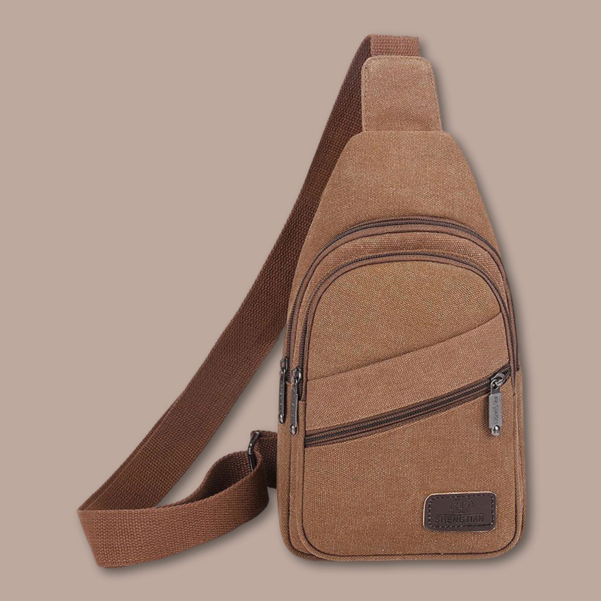 Sac de Poitrine Homme en Toile | Imperméable & Multi-Poches Marron / 17cm x 30cm x 6cm