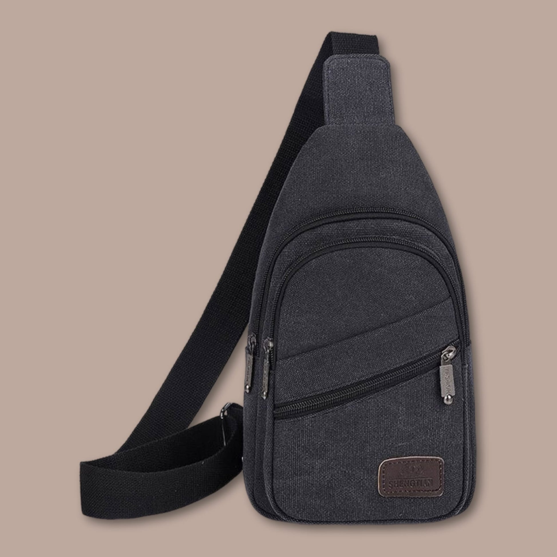 Sac de Poitrine Homme en Toile | Imperméable & Multi-Poches Noir / 17cm x 30cm x 6cm