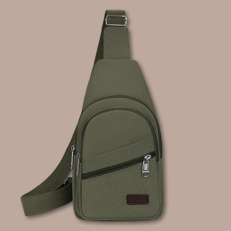 Sac de Poitrine Homme en Toile | Imperméable & Multi-Poches Vert / 17cm x 30cm x 6cm