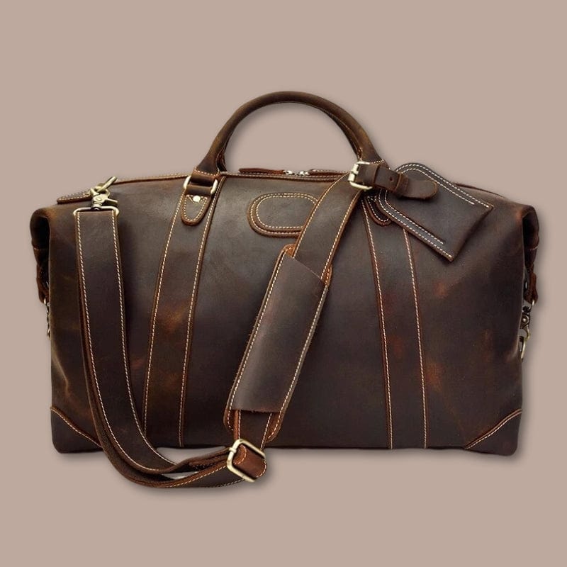 Sac de voyage homme cuir vintage Marron Foncé / 50cm x 30cm x 24cm
