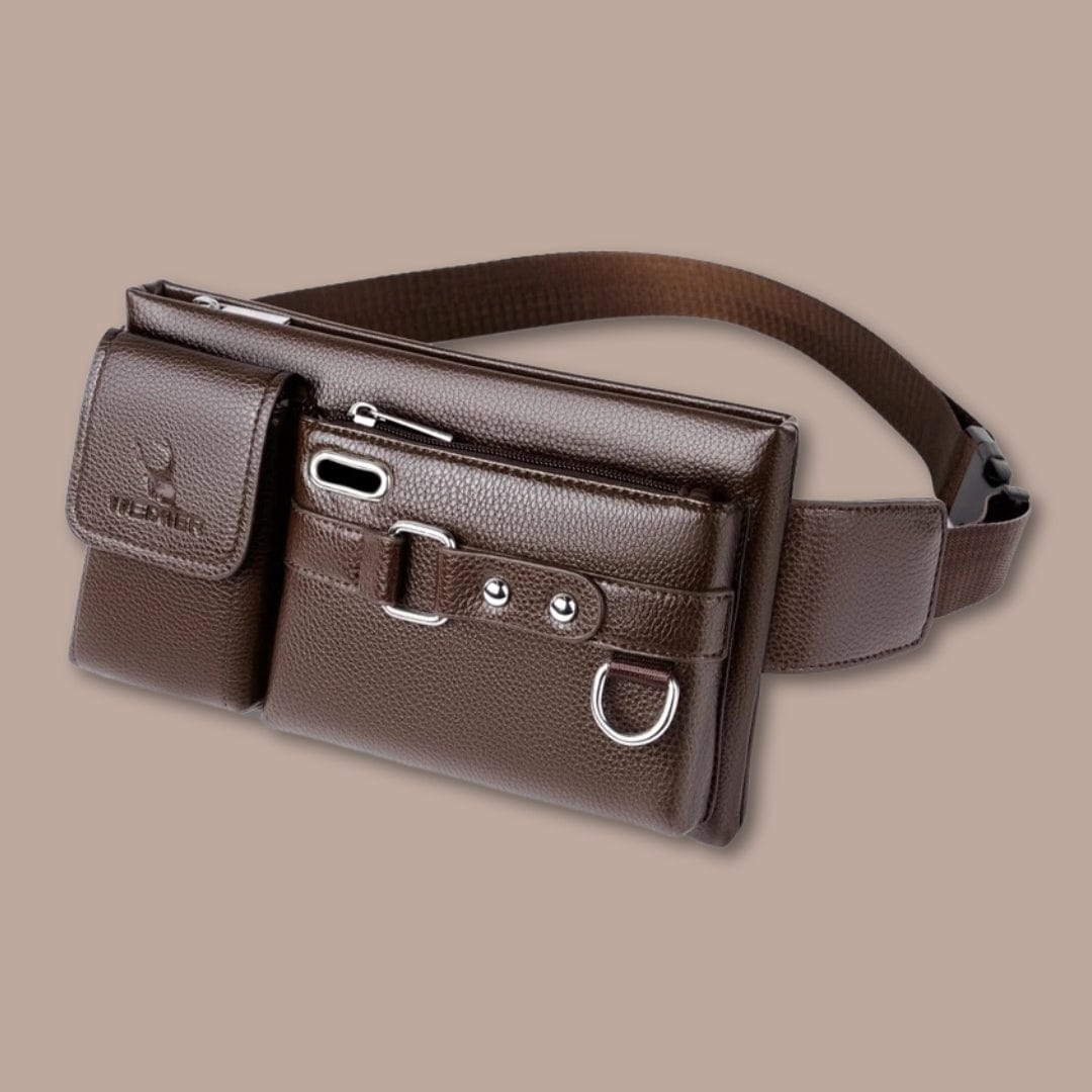 sacoche banane cuir homme Noir / 26cm x 15cm x 4cm