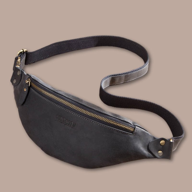 sacoche banane en cuir homme Bleu Foncé / 16cm x 13cm x 5cm