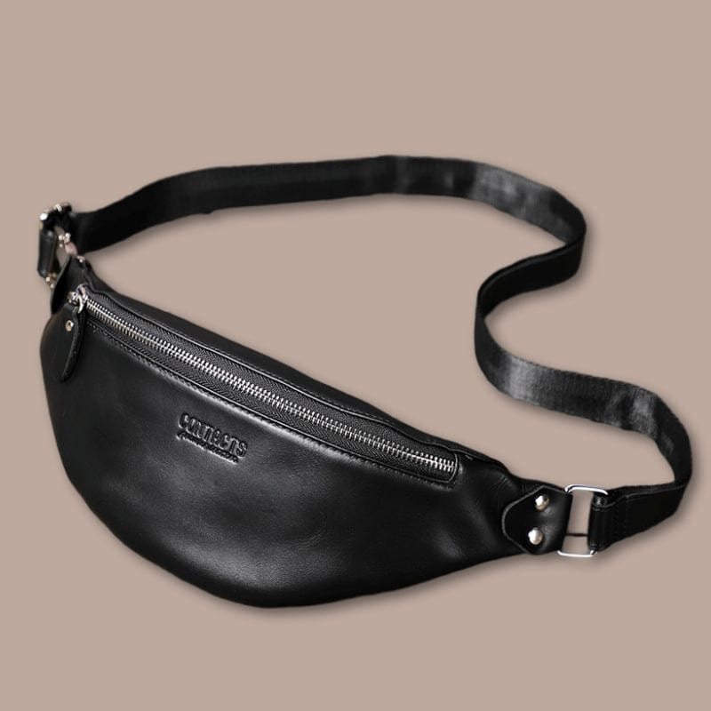 sacoche banane en cuir homme Noir / 16cm x 13cm x 5cm
