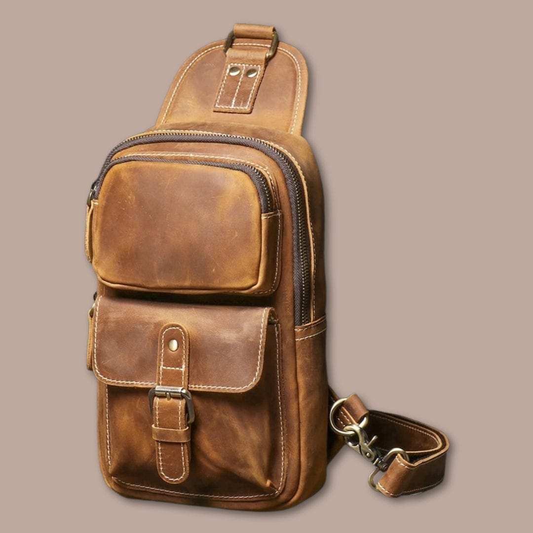 Sacoche Bandoulière Cuir Multipoches Marron / 18cm x 29cm x 6cm