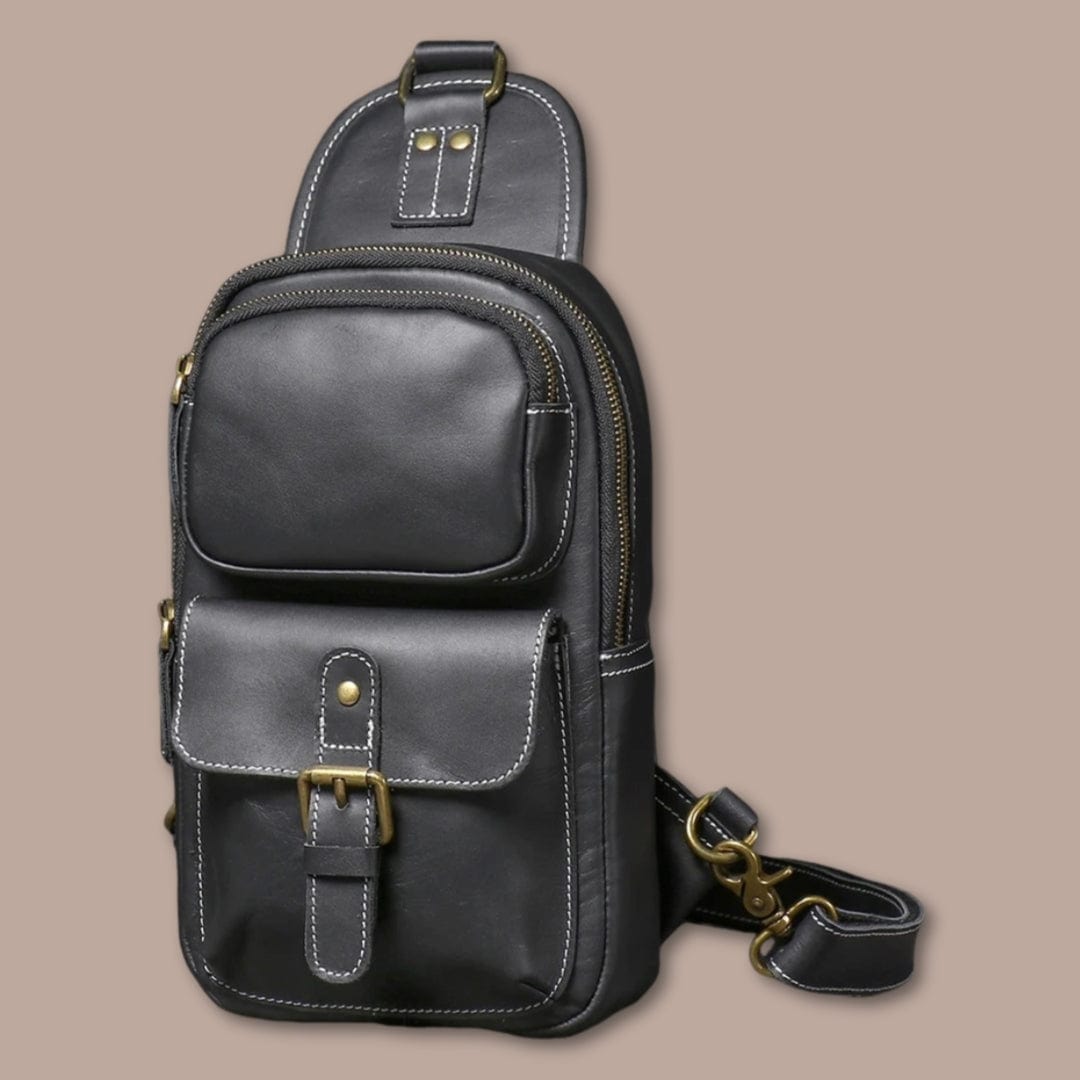 Sacoche Bandoulière Cuir Multipoches Marron Foncé / 18cm x 29cm x 6cm