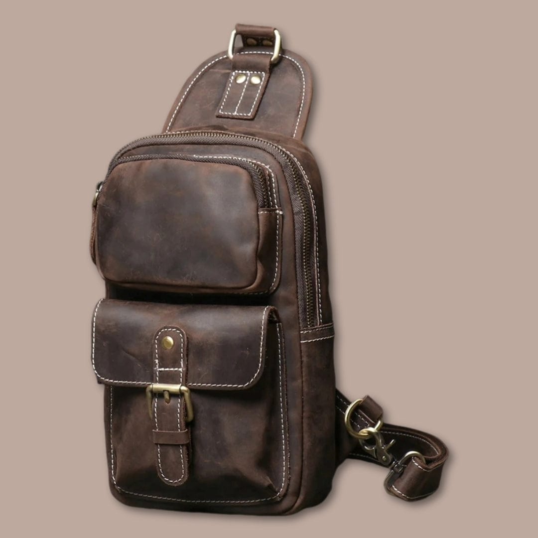 Sacoche Bandoulière Cuir Multipoches Noir / 18cm x 29cm x 6cm