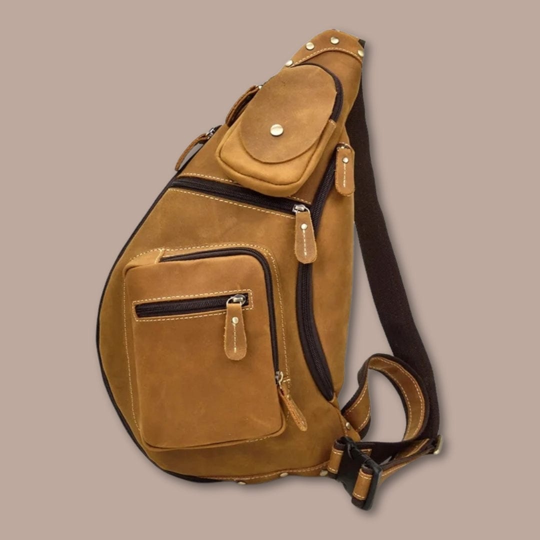 Sacoche Bandoulière Cuir Streetwear avec Compartiment Détachable Marron Clair