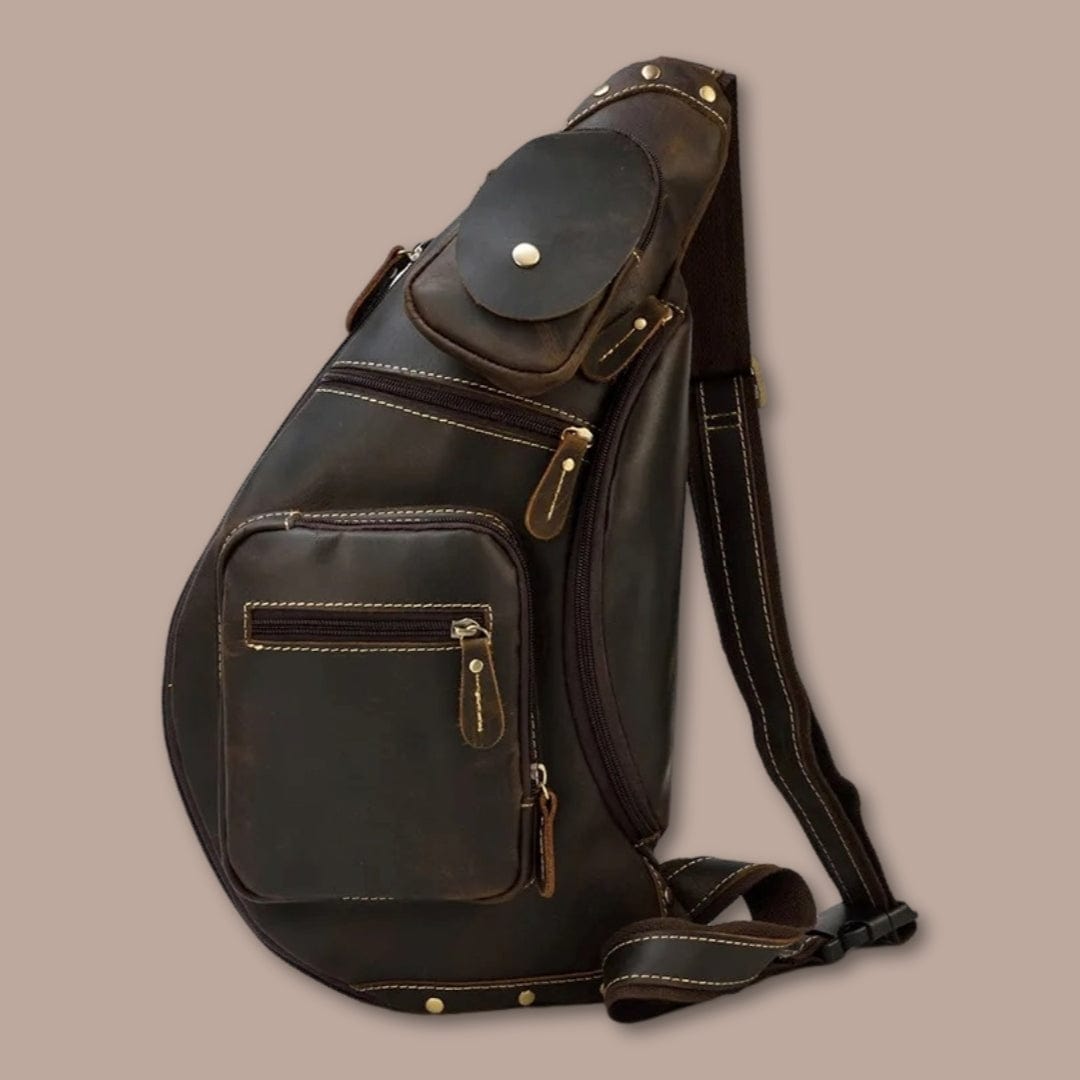 Sacoche Bandoulière Cuir Streetwear avec Compartiment Détachable Marron Foncé