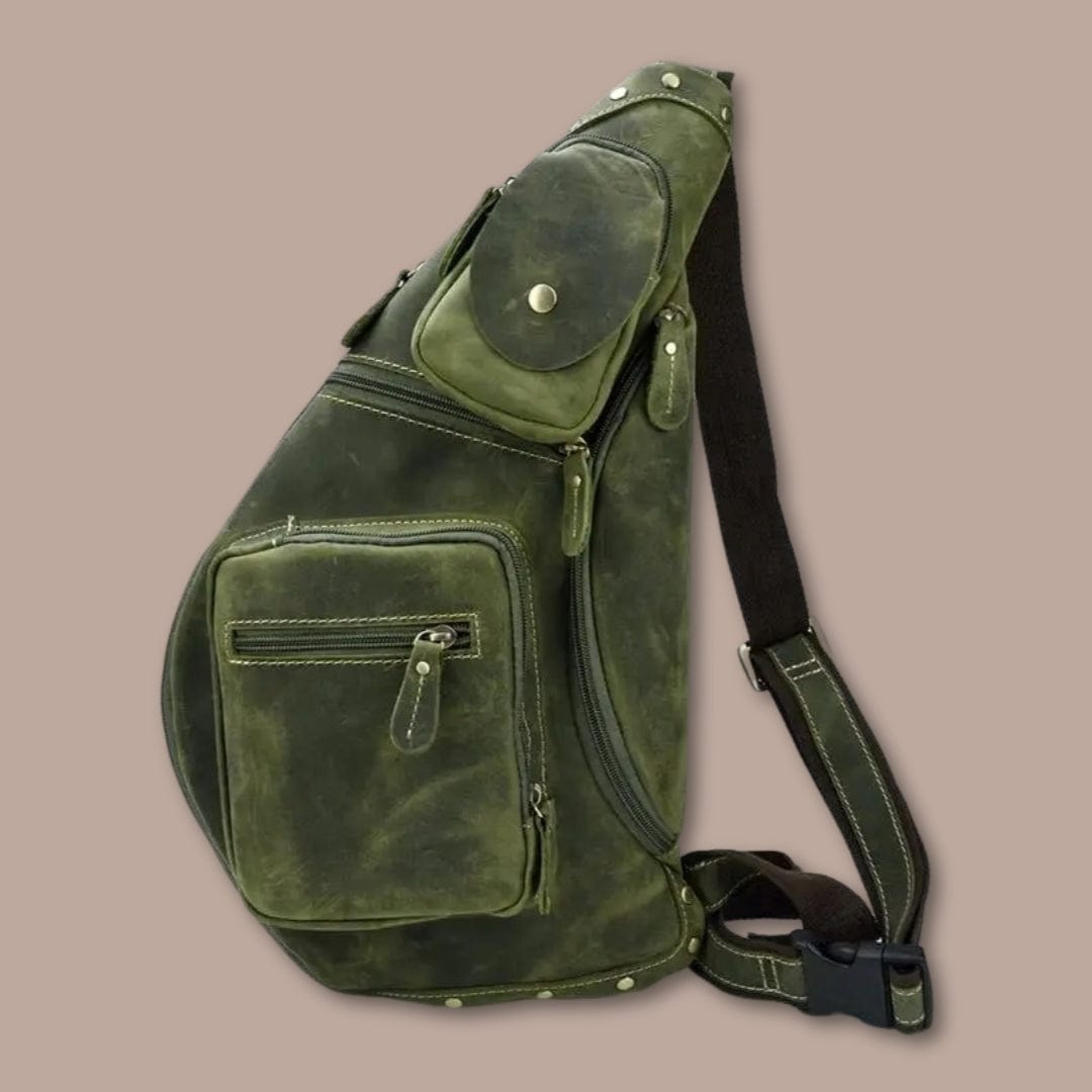 Sacoche Bandoulière Cuir Streetwear avec Compartiment Détachable Vert