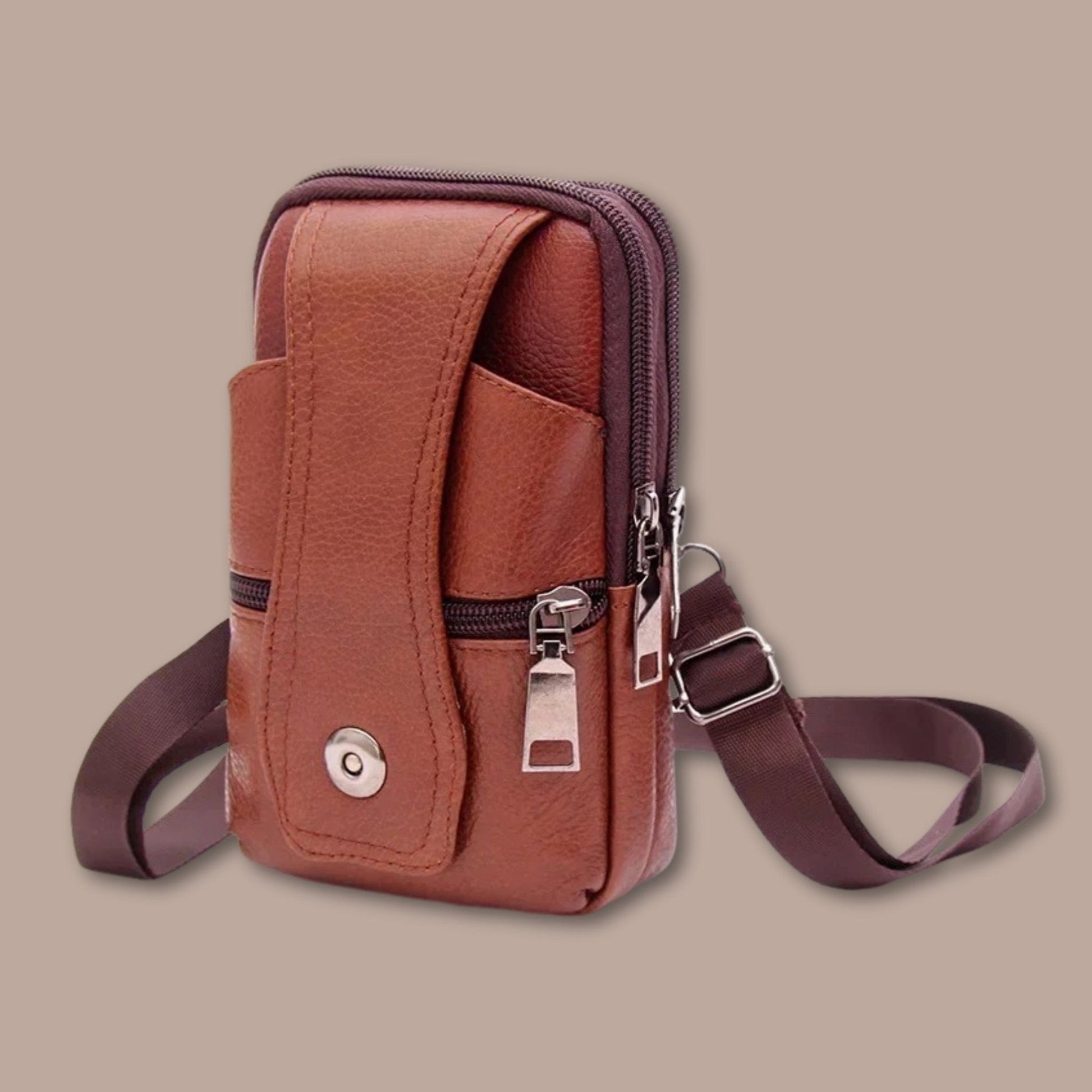 Sacoche Bandoulière Homme Attache Ceinture Marron Clair / 10cm x18cm x 4cm