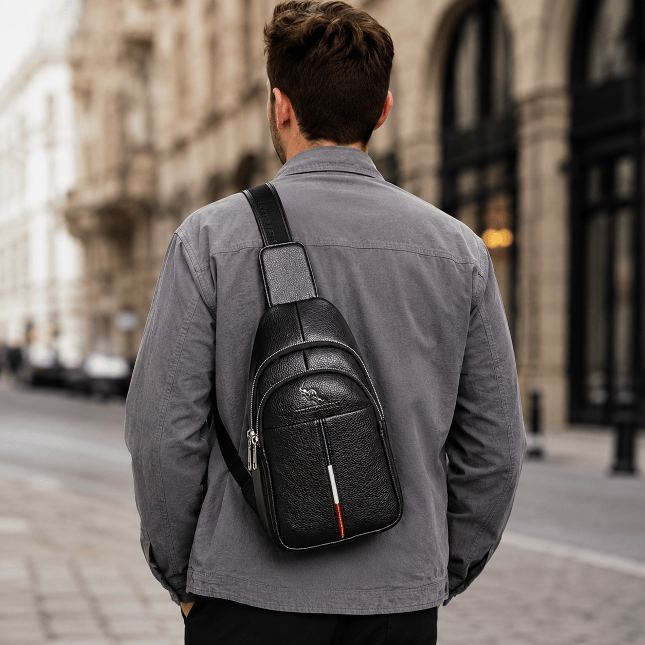 Sacoche Bandoulière Homme Cuir Luxe Noir | La Sacoche Parisienne 17cm x 31.5cm x 8cm