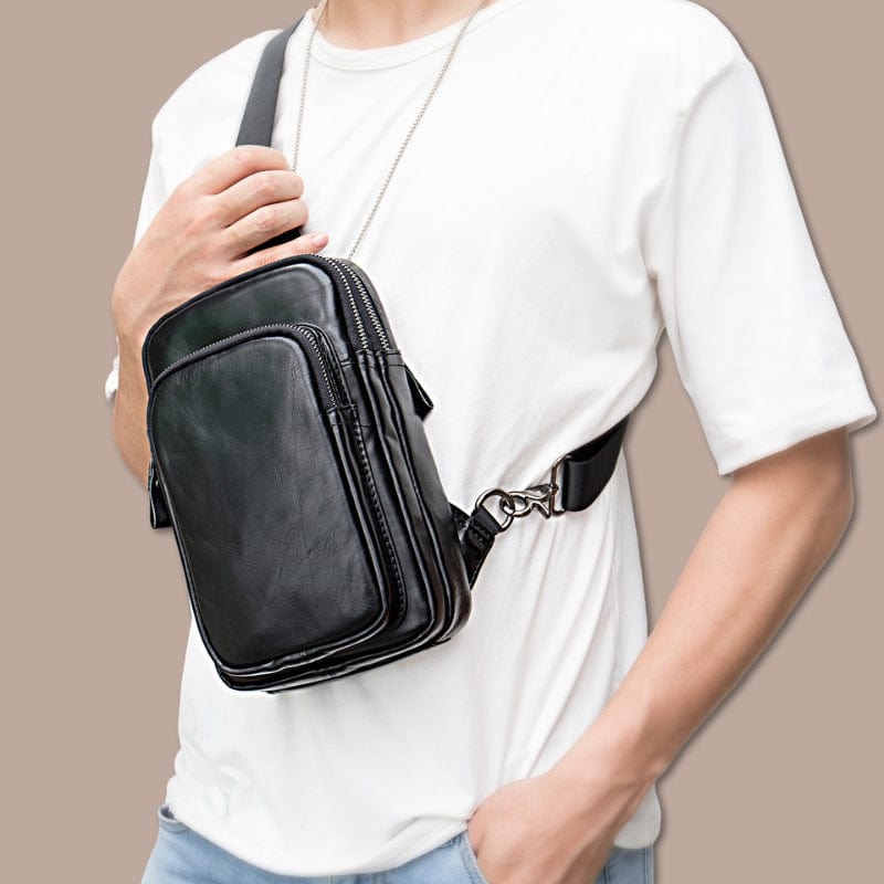 sacoche bandouliere homme cuir noir 15.5cm x 25cm x 5cm