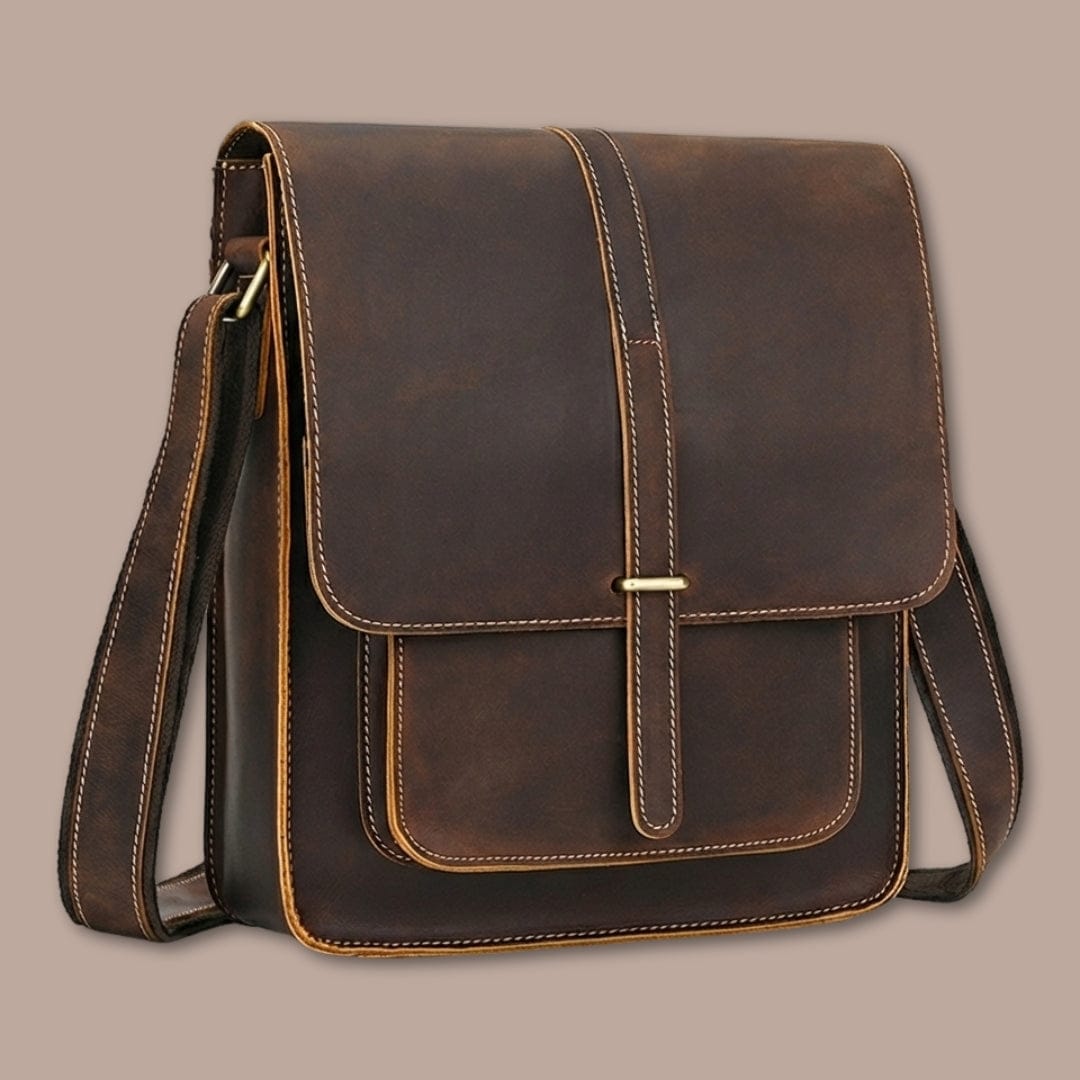 Sacoche bandoulière homme en cuir véritable | Qualité authentique Marron / 26cm x 30cm x 9cm