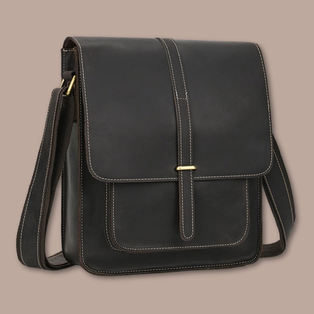 Sacoche bandoulière homme en cuir véritable | Qualité authentique Marron Foncé / 26cm x 30cm x 9cm