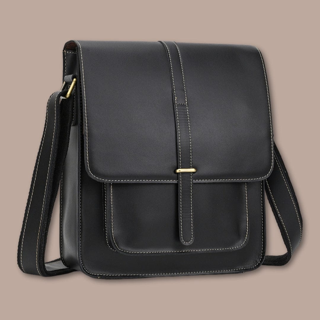 Sacoche bandoulière homme en cuir véritable | Qualité authentique Noir / 26cm x 30cm x 9cm