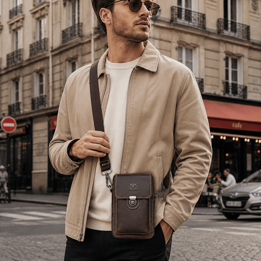 sacoche homme bandouliere cuir Marron / 13.5cm x 20cm x 5cm
