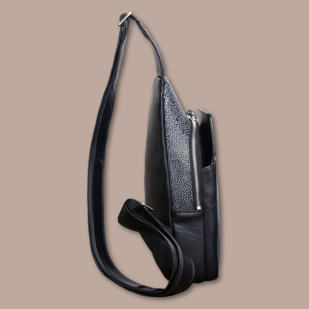 Sacoche Bandoulière Homme Peau de Galuchat Black / 17cm x 32cm x 7cm