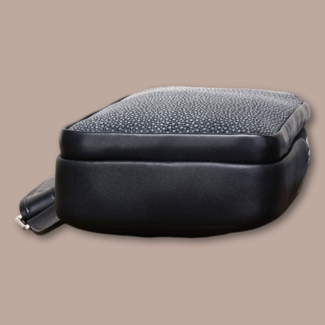 Sacoche Bandoulière Homme Peau de Galuchat Black / 17cm x 32cm x 7cm