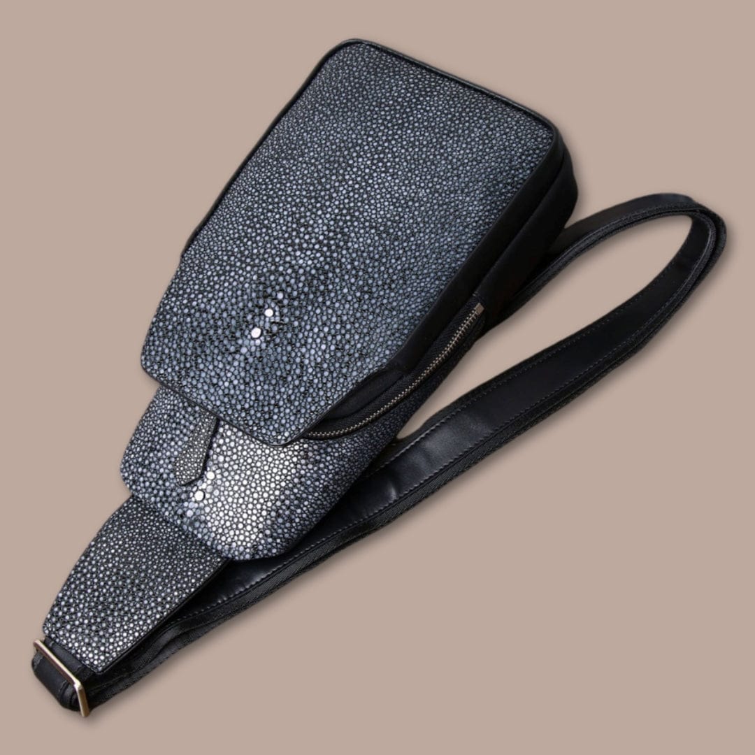 Sacoche Bandoulière Homme Peau de Galuchat Black / 17cm x 32cm x 7cm