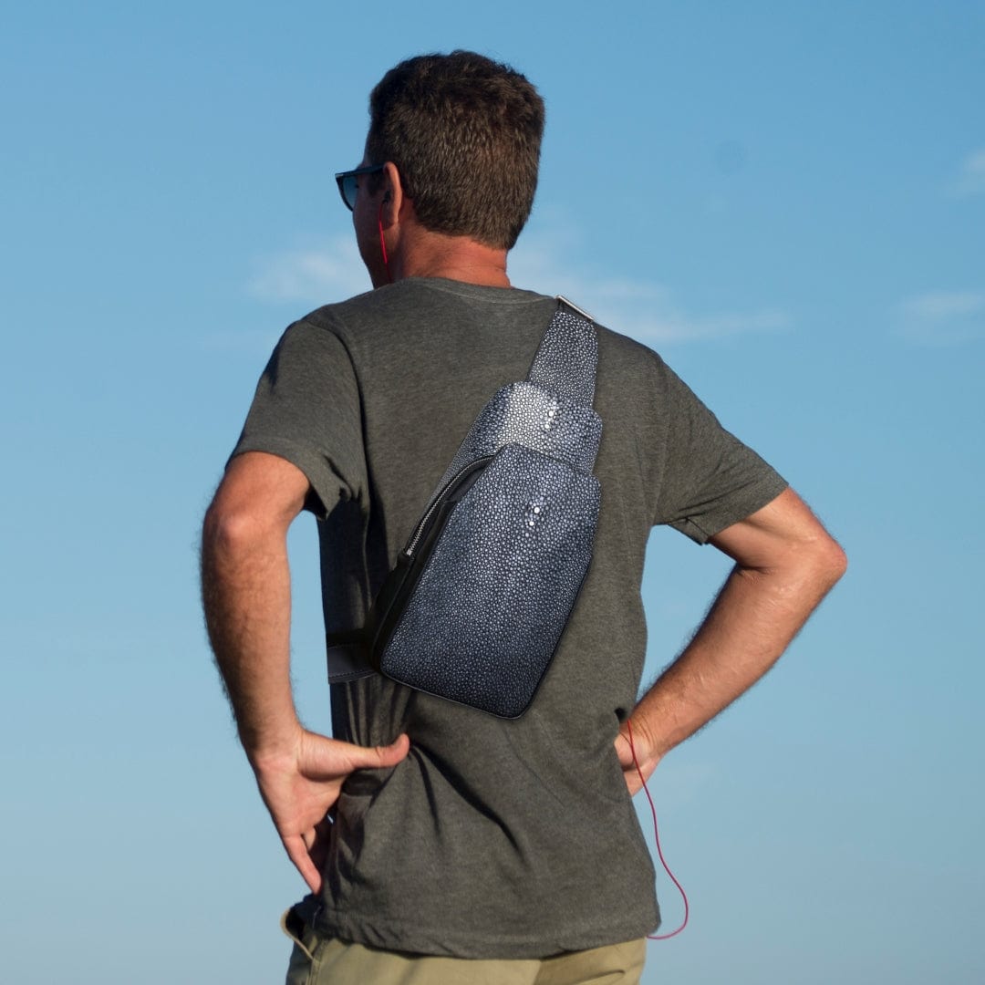 Sacoche Bandoulière Homme Peau de Galuchat Black / 17cm x 32cm x 7cm