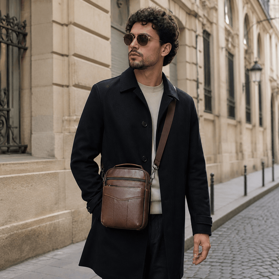 sacoche bandouliere pour homme Marron Clair / 19cm x 25cm x 6cm