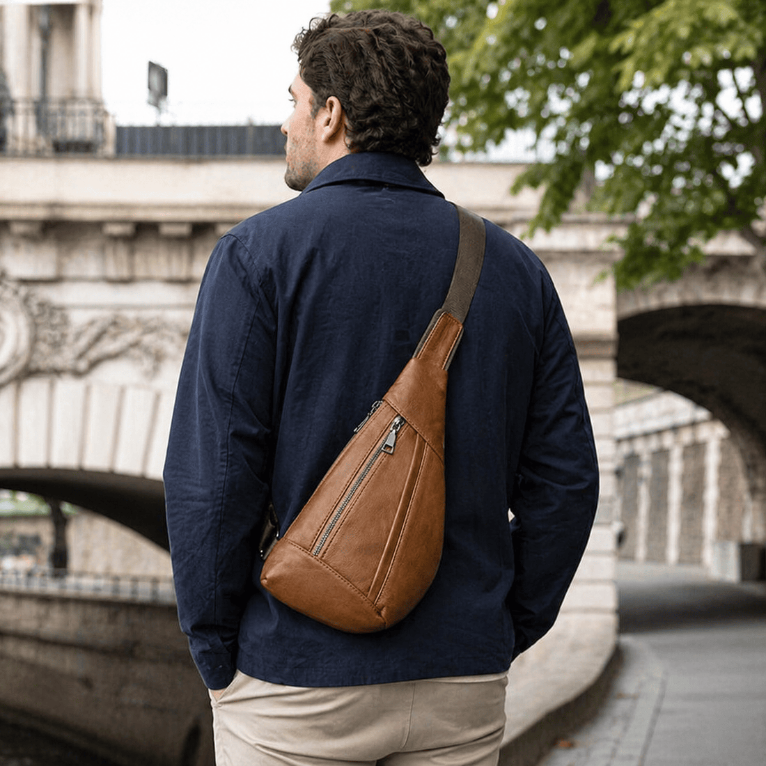 petite sacoche bandouliere homme Marron Clair / 15cm x 29.5cm x 3.2cm