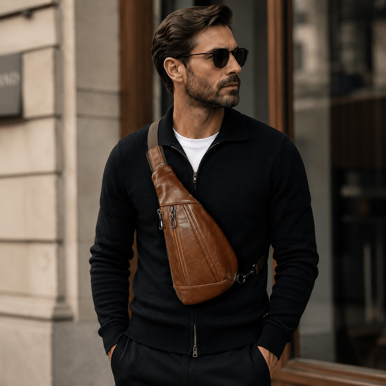 Sacoche bandoulière homme urbaine en cuir | Élégante & pratique