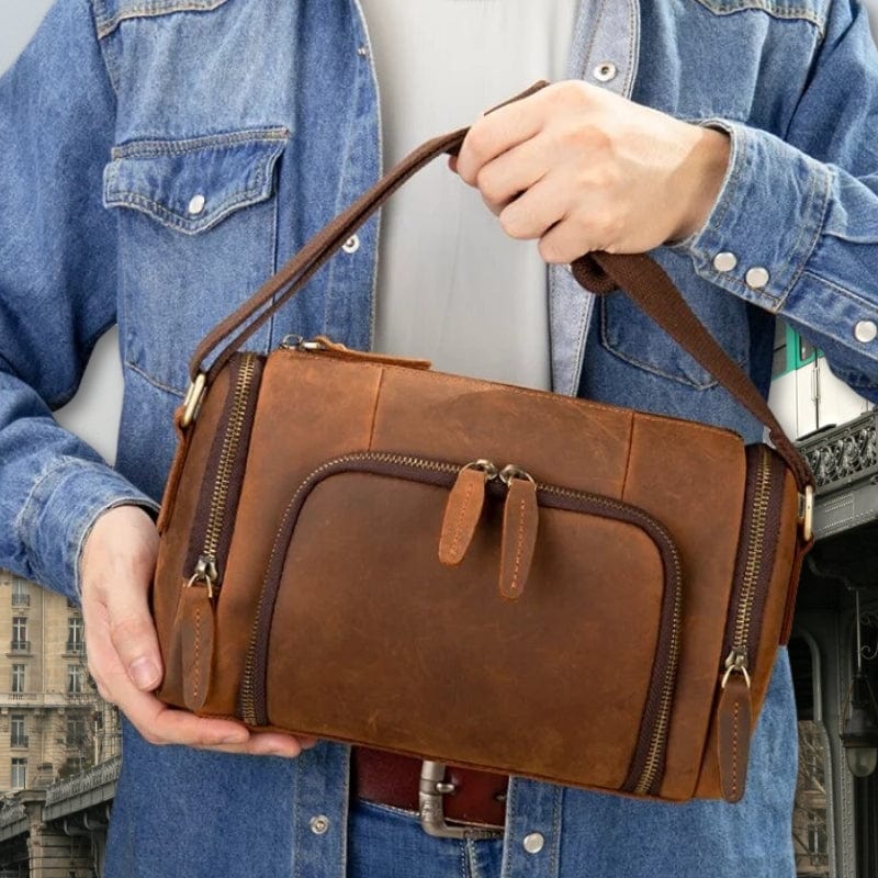 sacoche bandouliere rectangulaire homme  Marron / 27cm x 17cm x 8cm