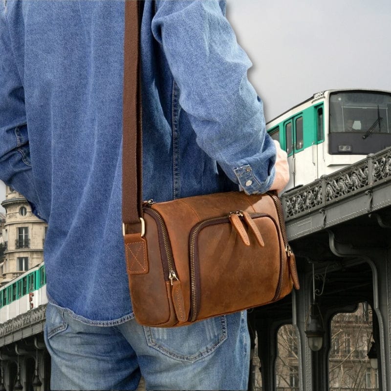 Sac Bandoulière Cuir Véritable Pour Homme - Style Rétro Fait Main En Italie