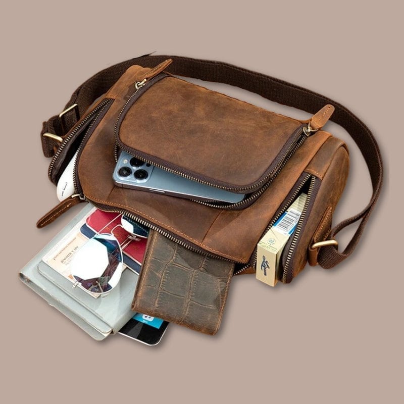 sacoche bandouliere rectangulaire homme  Marron / 27cm x 17cm x 8cm