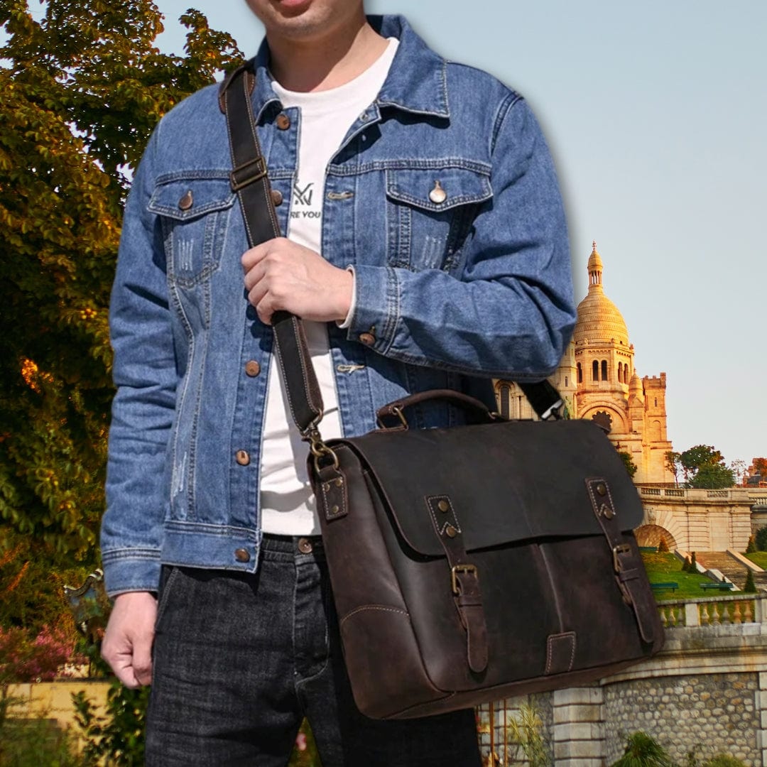 Sacoche Cartable Homme Cuir Marron / 37cm X 29cm X 11cm