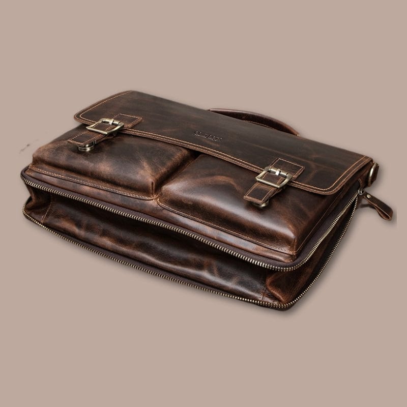 Sacoche Cartable En Cuir Véritable - Fait Main - Marron - Neuf Avec Étiquettes