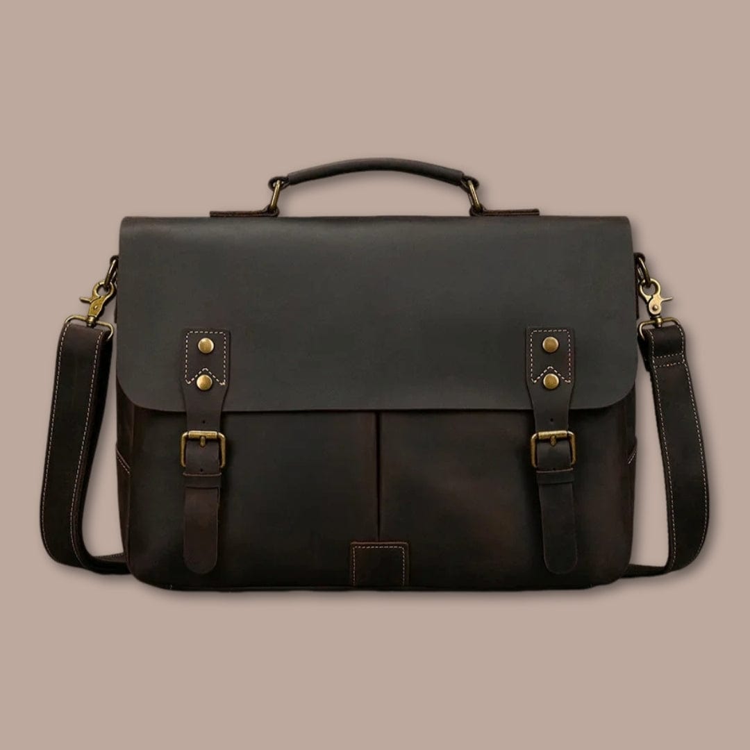Sacoche Cartable Homme Cuir Marron Foncé / 37cm X 29cm X 11cm