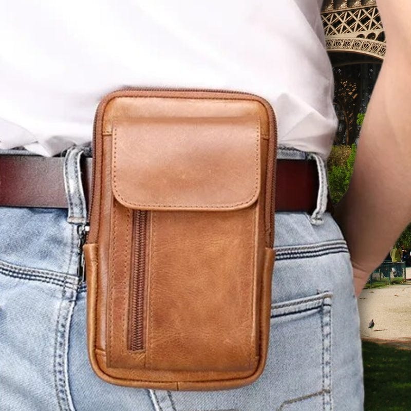 sacoche ceinture homme cuir 12cm x 20cm x 4cm