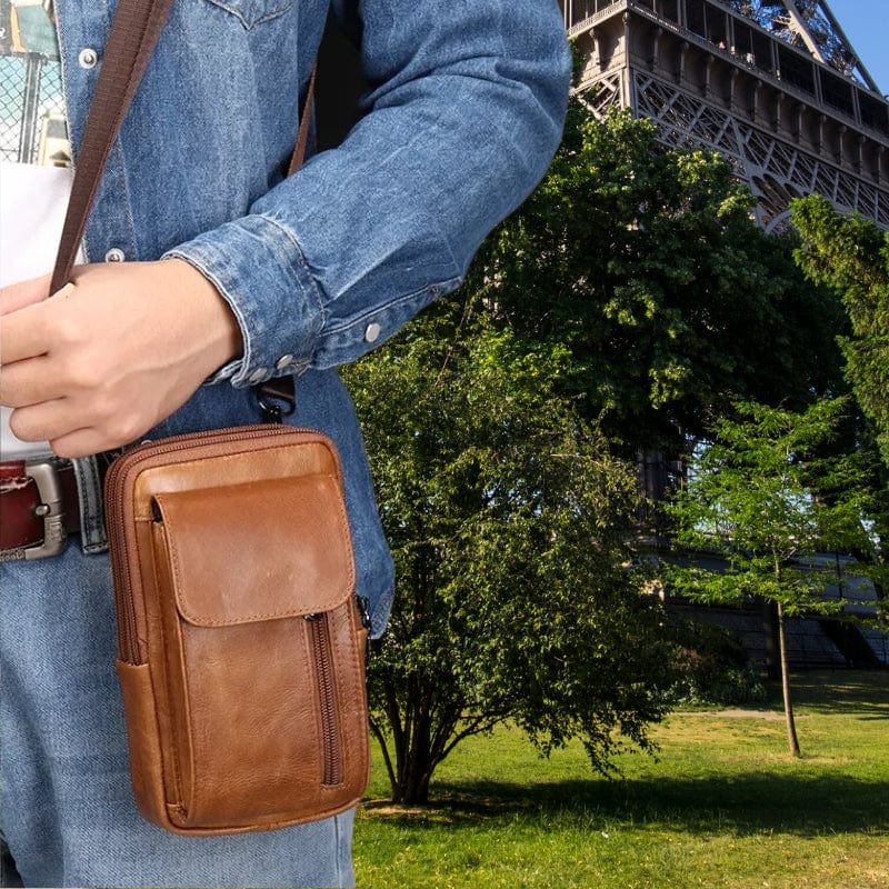 sacoche ceinture homme cuir 12cm x 20cm x 4cm