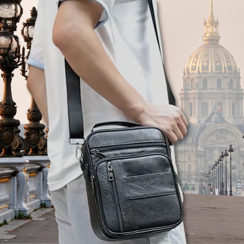 sacoche cuir homme bandouliere Marron / 19cm x 25cm x 6cm