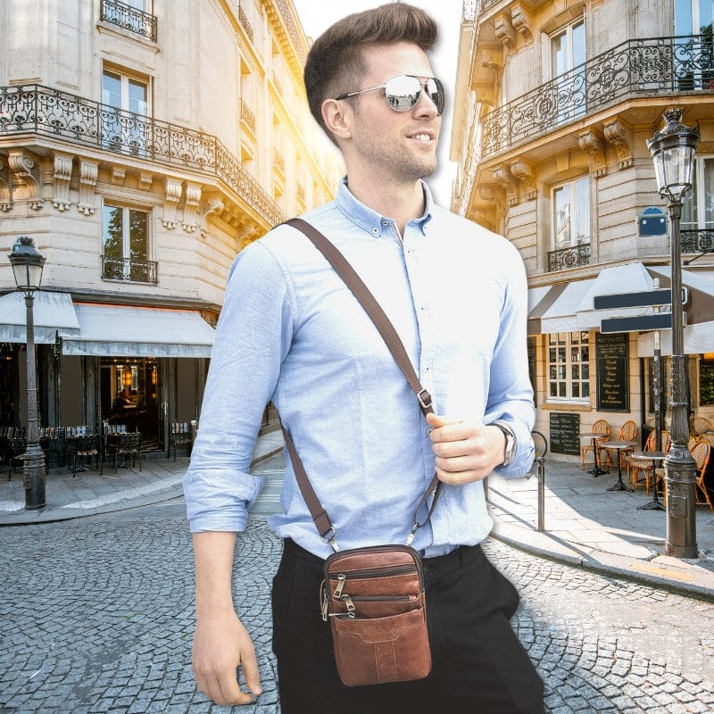 sacoche en cuir pour homme Marron Foncé / 12cm x 20cm x 4cm