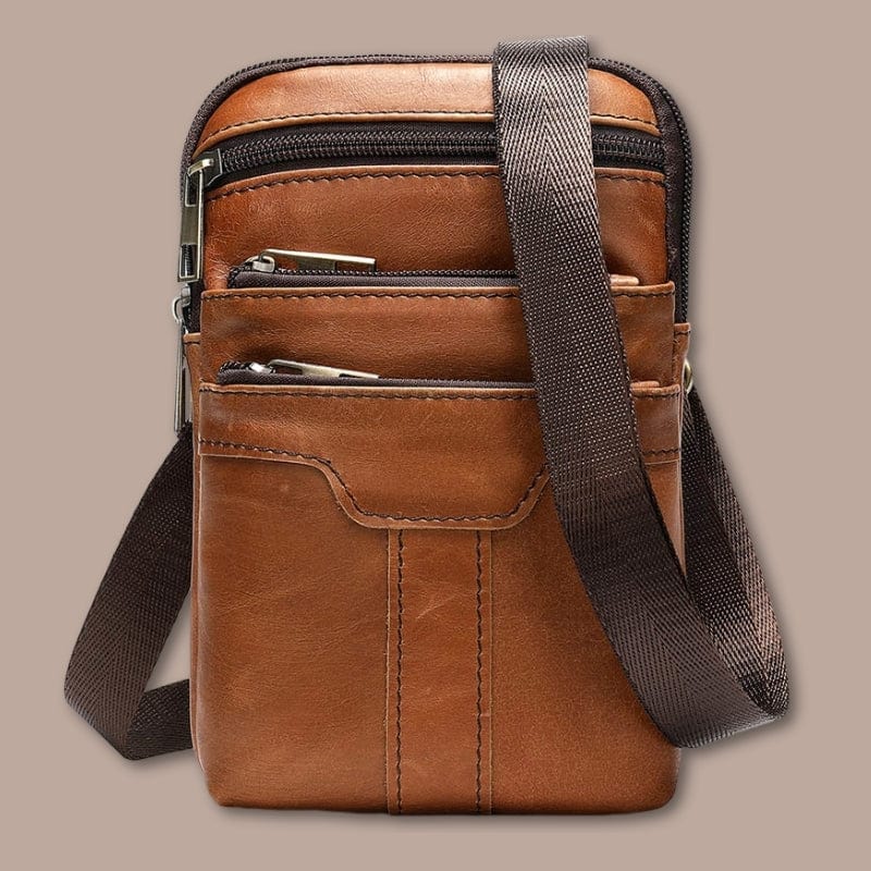 sacoche en cuir pour homme Marron Clair / 12cm x 20cm x 4cm