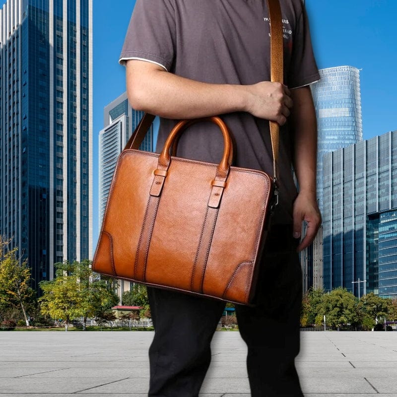 sacoche-homme-avec-poignée Marron Clair / 38cm x 30cm x 9cm