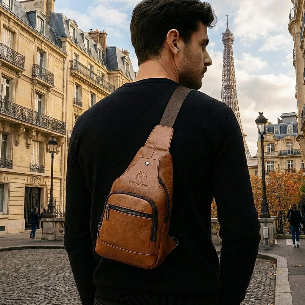 sacoche homme bandouliere Marron / 17cm x 32cm x 7cm