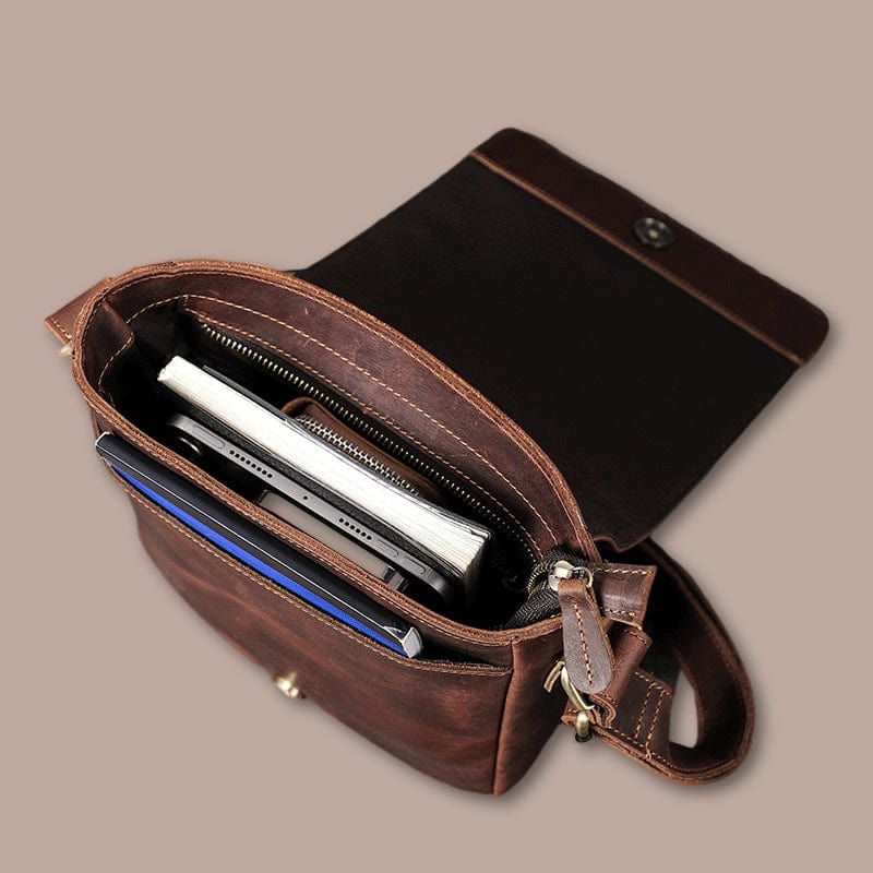 sacoche homme cuir marron 21.5cm x 25cm x 7cm