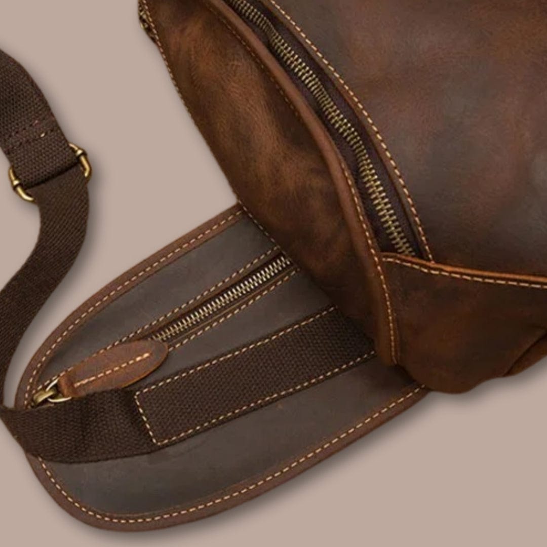 sacoche homme cuir naturel Marron Foncé / 20cm x 40cm x 12cm